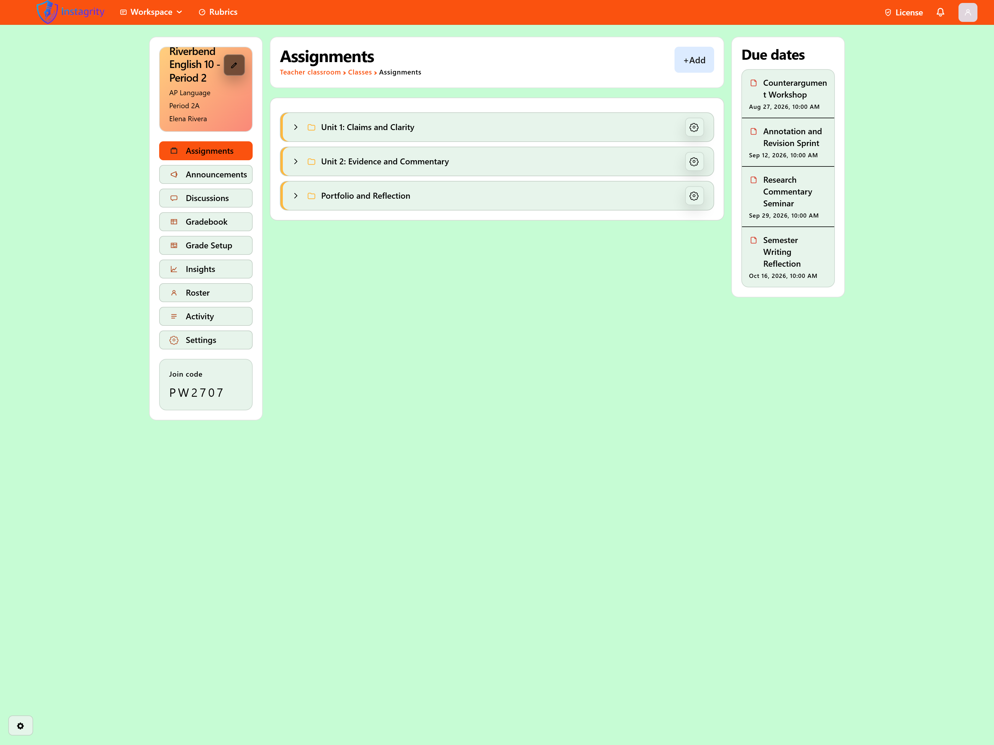 Teacher assignment page with an open folder showing assignment and resource contents